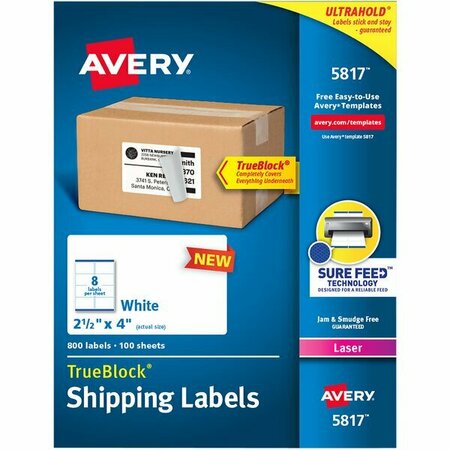 AVERY 5817 TrueBlock White Permanent Shipping Labels with Sure Feed Tech for Laser Printers, 800PK 1545817